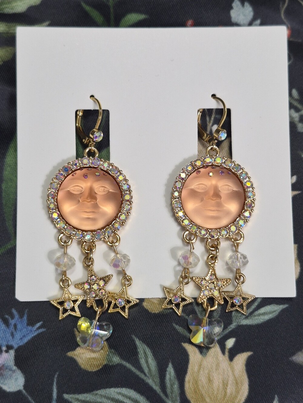 Kirks Folly Pink Moon Face Charm Earrings